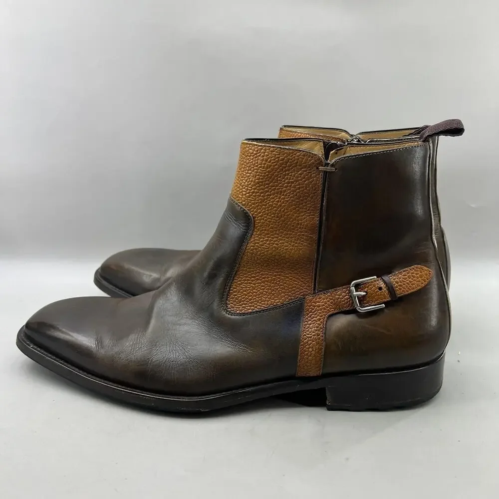 Mezlan Pitt Side Zip Dress Boots Men Size 12 Brown Leather Ankle Chelsea Shoes